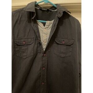 Dissident Authentic Apparel Men’s Pinstripe Button Down Layered Y2K M Med Shirt